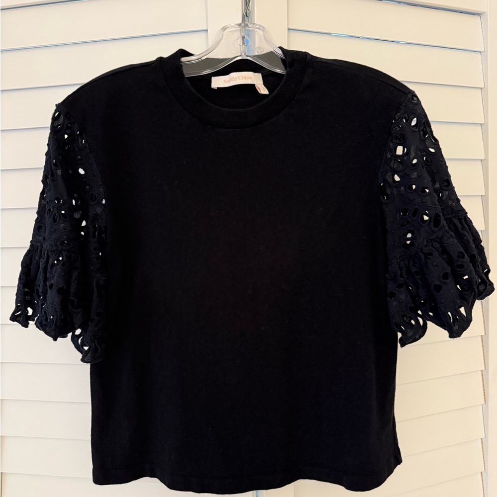See By Chloe Black Boxy Embellished Blouse